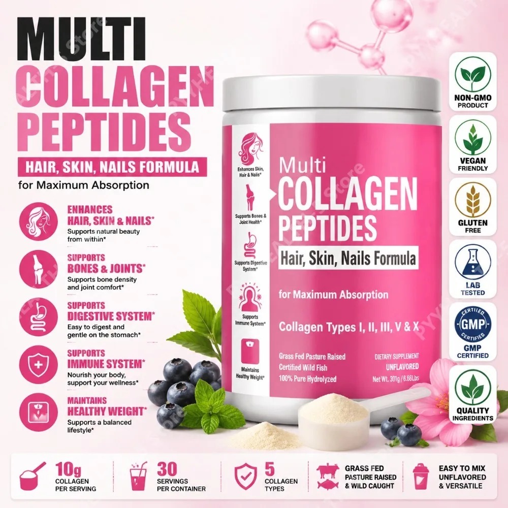Digestive Enzyme Blend - Hydrolysiertes Multi-Kollagen-Pulver mit Typen I, II,