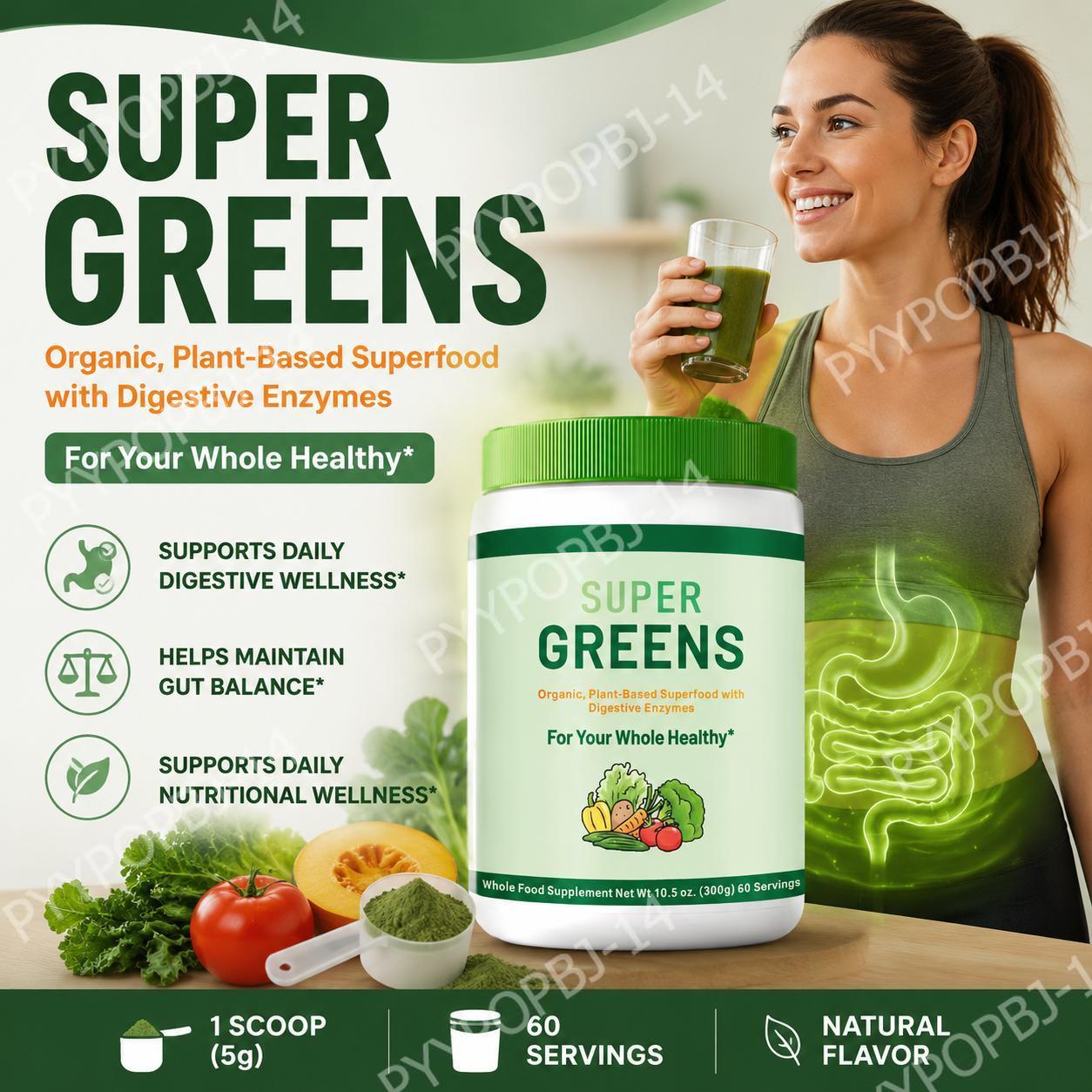 Digestive Enzyme Blend - Super Grünes Pulver Organische Pflanzliche Vollwertkost-Mischung