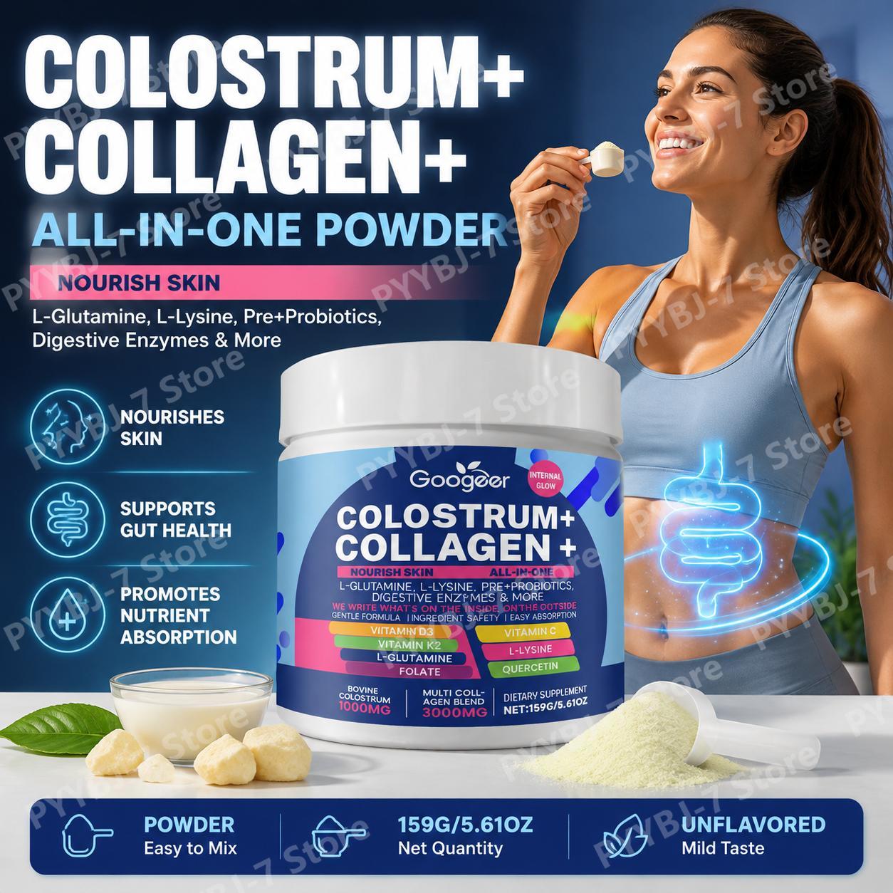 Digestive Enzyme Blend - Kolostrum-Kollagenpulver für Erwachsene mit Multi-Kollagen 3000mg,